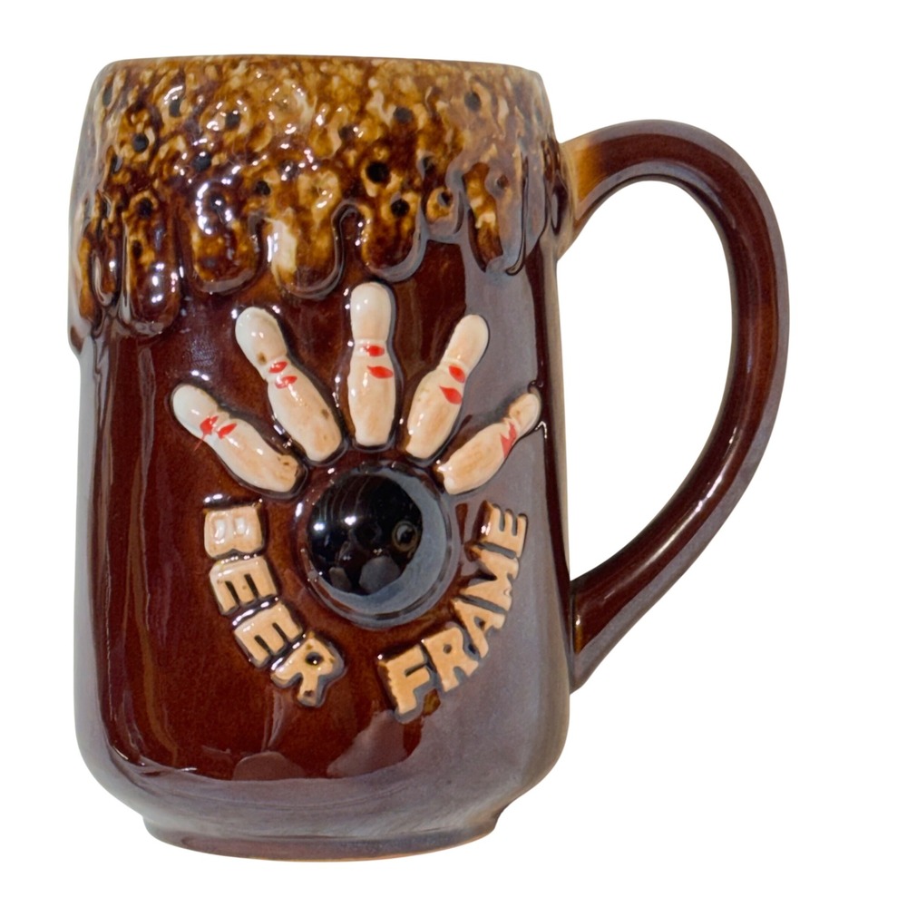 Vintage Beer Frame Bowling Mug Drip Glaze Ceramic Coffee Beer Stein